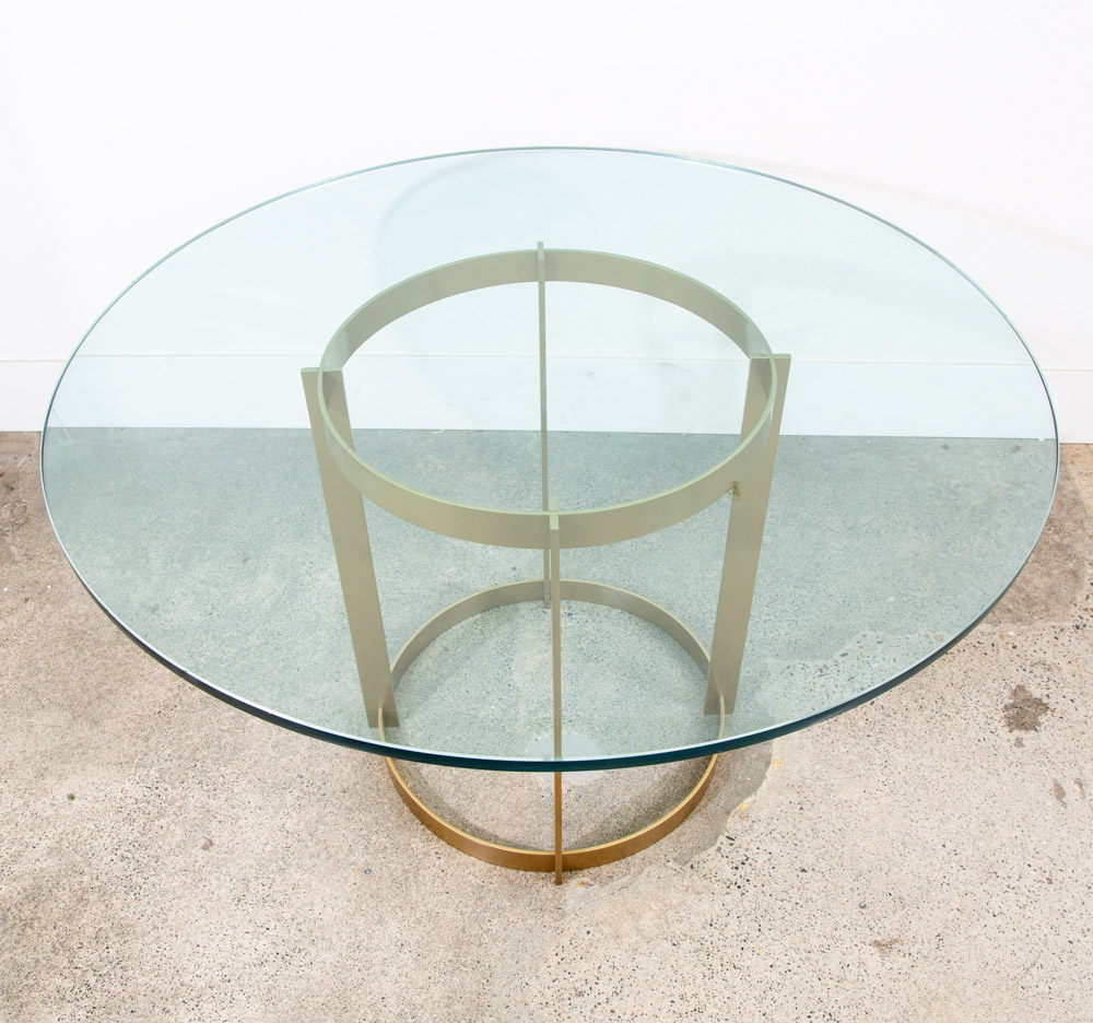 Mid Century Modern Dining Table Brass Round Glass Vintage Circular Fontana Arte - Image 11