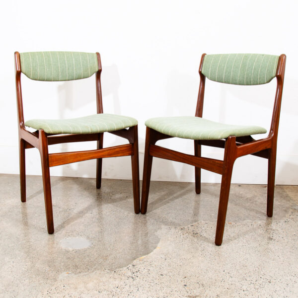 Mid Century Danish Modern Dining Chairs Erik Buch Set 2 Green Denmark Teak Pair