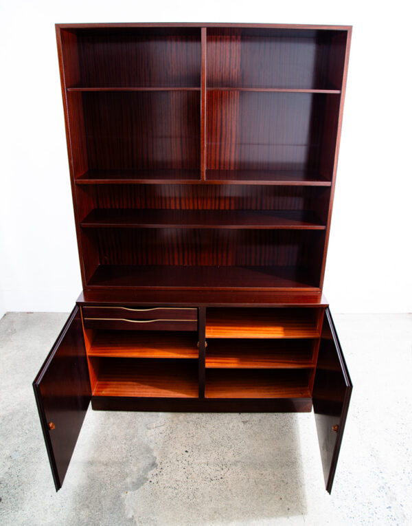 Mid Century Danish Modern Bookshelf Cabinet Mahogany Doors Omann Jun Mcm - Image 4