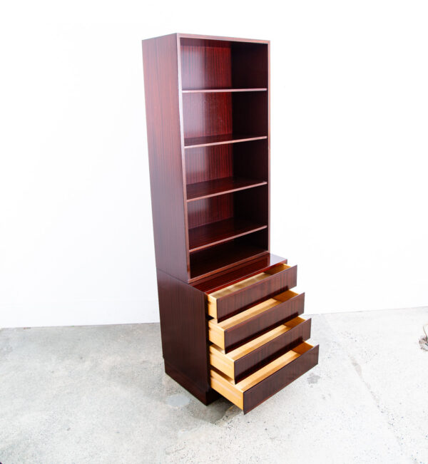 Mid Century Danish Modern Bookshelf Cabinet Mahogany 4 Drawers Omann Jun Vintage - Image 4