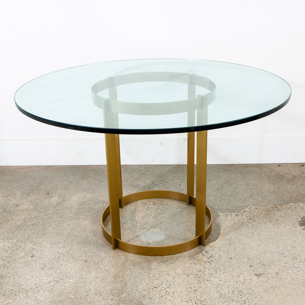 Mid Century Modern Dining Table Brass Round Glass Vintage Circular Fontana Arte - Image 6