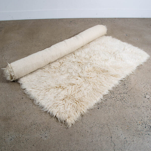Mid Century Modern Shag Rug Wool White Canvas 102x70 In. Wool Vintage Retro Mcm - Image 3