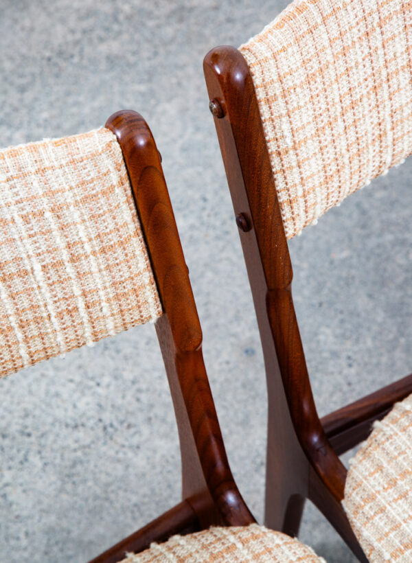 Mid Century Danish Modern Dining Chairs Set 4 Solid Teak Yellow White Tweed Mcm - Image 11