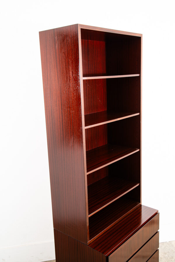 Mid Century Danish Modern Bookshelf Cabinet Mahogany 4 Drawers Omann Jun Vintage - Image 9