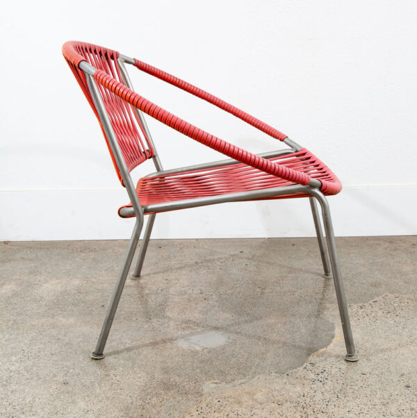 Mid Century Modern Lounge Chairs Indoor Outdoors Pair Vintage Salmon Pink Round - Image 6
