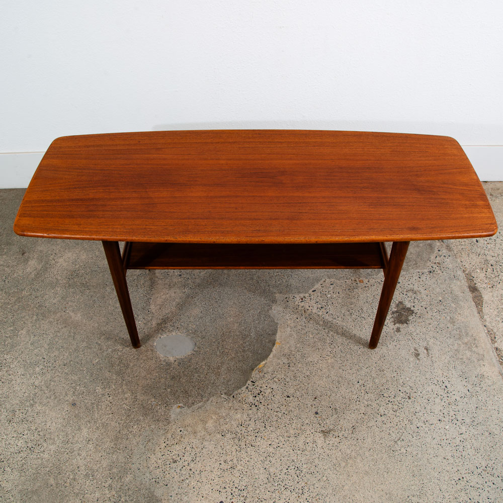 Mid Century Danish Modern Coffee Table Solid Teak Denmark Surfboard Shelf Mcm M - Image 2