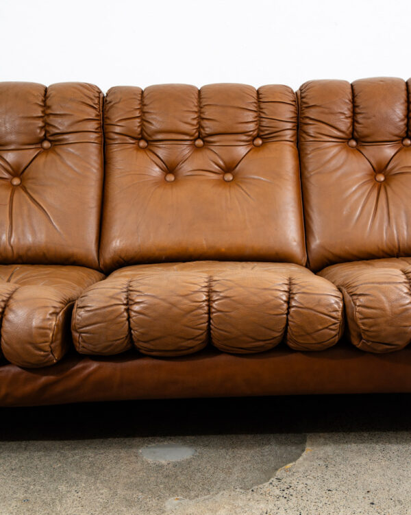 Mid Century Danish Modern Sofa couch Brown Caramel Leather Tufted 1970s 3 Seat - Image 10