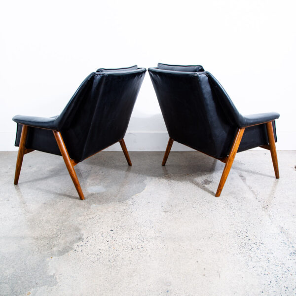 Mid Century Danish Modern Lounge chairs Black Set 2 Pair Armchairs Denmark Mcm - Image 3