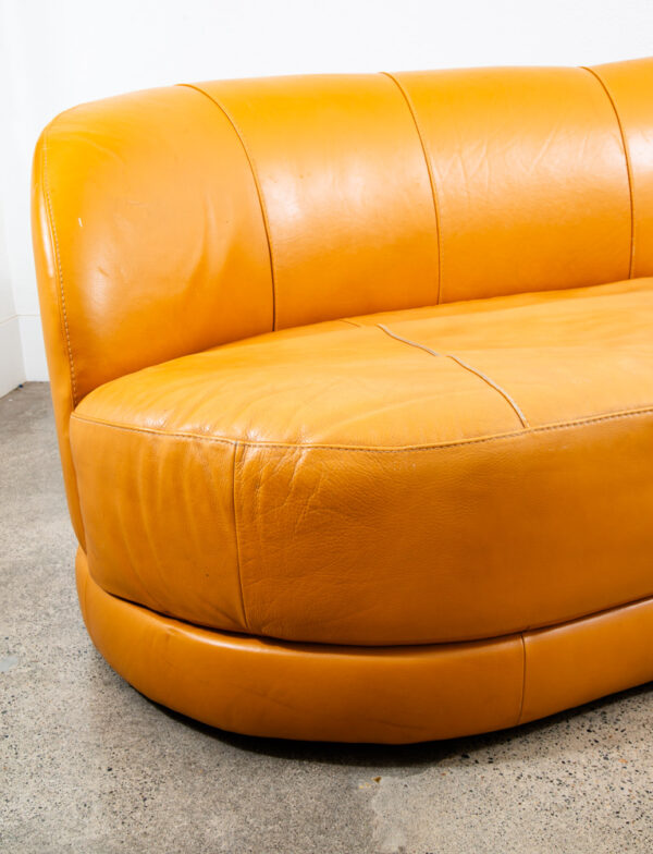 Mid Century Danish Modern Couch Sofa Sofitalia Mustard Yellow Low 3 Seat Round - Image 9