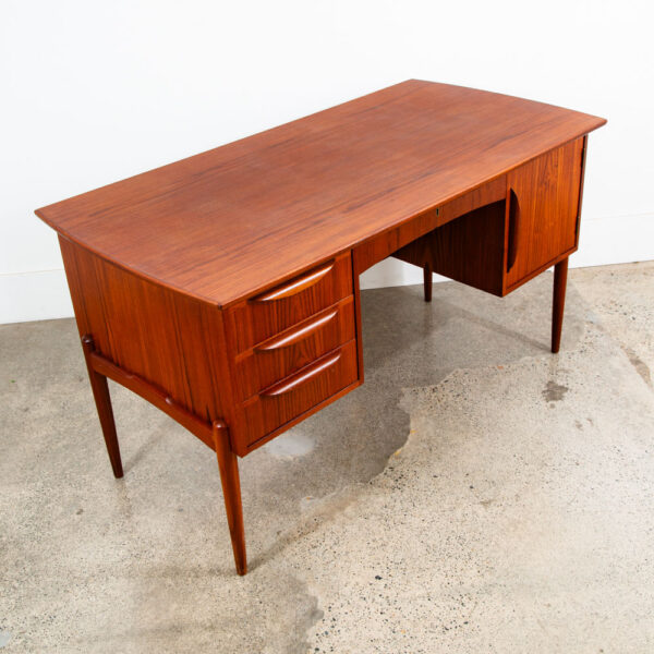 Mid Century Danish Modern Desk Executive Teak 4 Drawer Bookshelf Floating Lock - Image 8