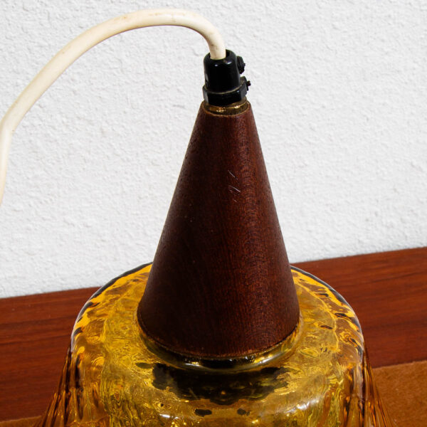 Mid Century Danish Modern Pendant Lamp Amber Crystal Glass Hanging Light Yellow - Image 4