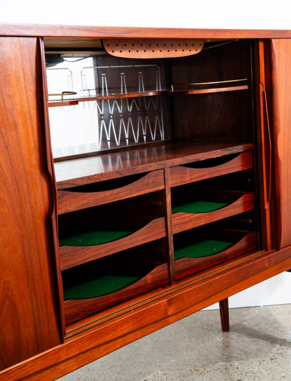 Mid Century Danish Modern Credenza Highboard Teak Sliding Doors Rosewood Bar Mcm - Image 10