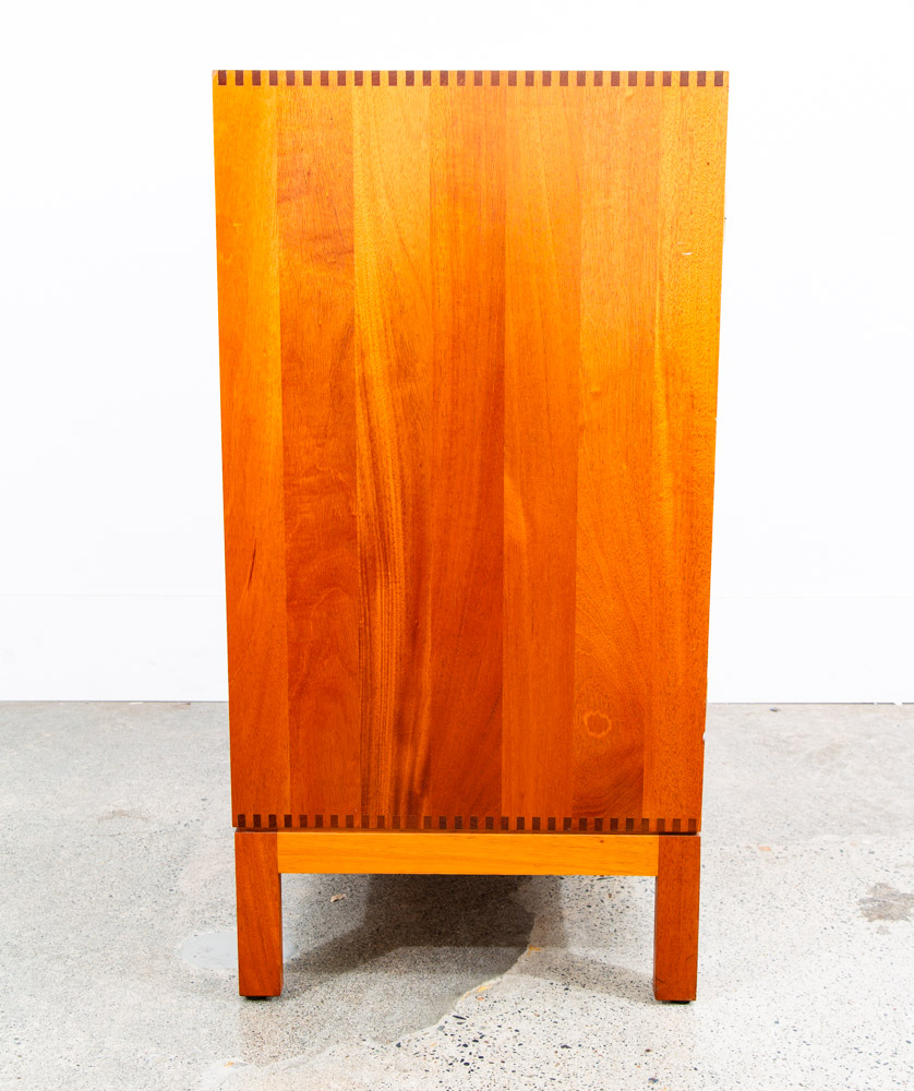 Mid Century Modern Compact Credenza Cabinet Solid Mahogany Soborg Doors Handles - Image 3