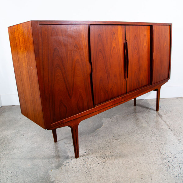 Mid Century Danish Modern Credenza Highboard Teak Sliding Doors Rosewood Bar Mcm