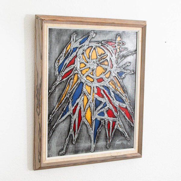 Mid Century Modern Oil Painting Danish Original Abstract Silver, Red Blue Framed - Image 2