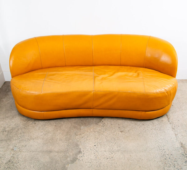 Mid Century Danish Modern Couch Sofa Sofitalia Mustard Yellow Low 3 Seat Round - Image 5