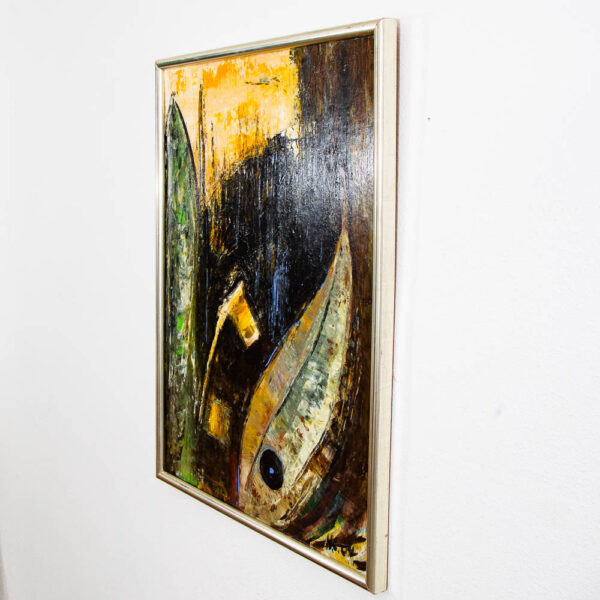 Mid Century Danish Modern Painting Studio Art Oil Abstract Expressionism Frame - Image 2