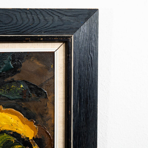 Mid Century Modern Oil Painting Danish Original Sun Flower Black Frame Vintage - Image 7