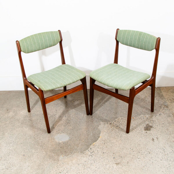 Mid Century Danish Modern Dining Chairs Erik Buch Set 2 Green Denmark Teak Pair - Image 2
