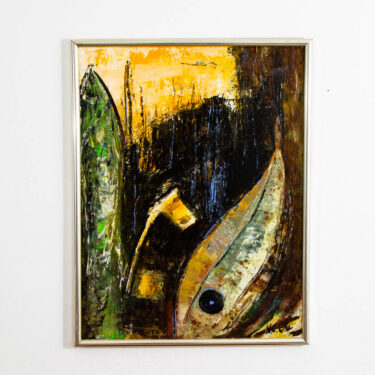Mid Century Danish Modern Painting Studio Art Oil Abstract Expressionism Frame