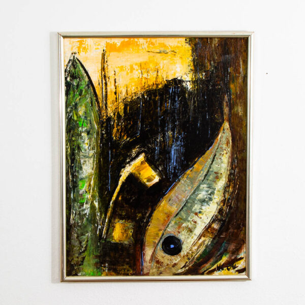 Mid Century Danish Modern Painting Studio Art Oil Abstract Expressionism Frame