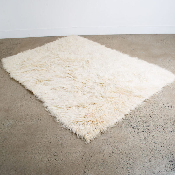 Mid Century Modern Shag Rug Wool White Canvas 102x70 In. Wool Vintage Retro Mcm