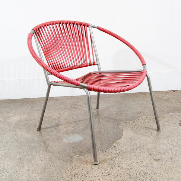 Mid Century Modern Lounge Chairs Indoor Outdoors Pair Vintage Salmon Pink Round - Image 4
