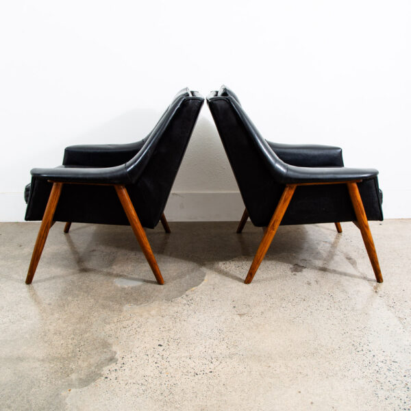 Mid Century Danish Modern Lounge chairs Black Set 2 Pair Armchairs Denmark Mcm - Image 2