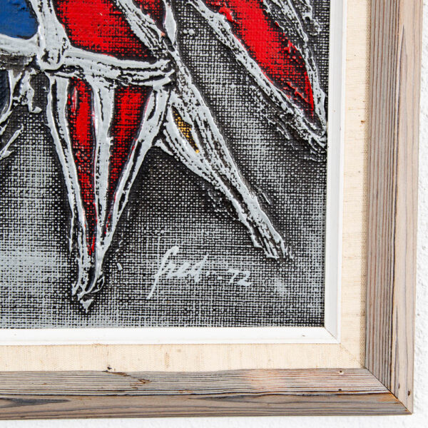 Mid Century Modern Oil Painting Danish Original Abstract Silver, Red Blue Framed - Image 5