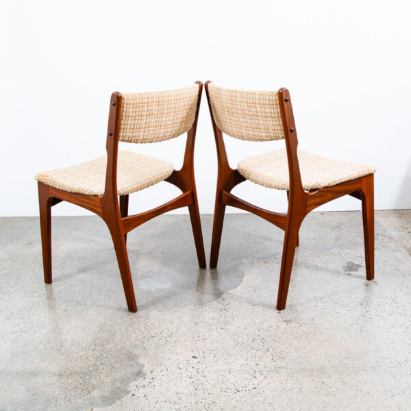 Mid Century Danish Modern Dining Chairs Set 4 Solid Teak Yellow White Tweed Mcm - Image 5