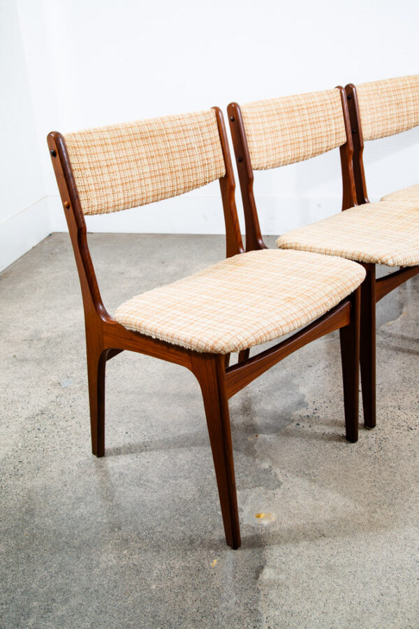 Mid Century Danish Modern Dining Chairs Set 4 Solid Teak Yellow White Tweed Mcm - Image 12