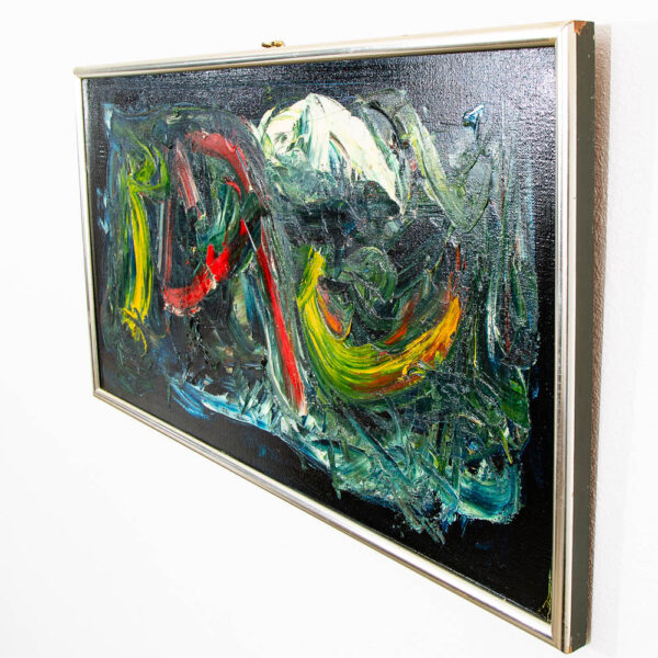 Mid Century Modern Oil Painting Danish Original Abstract Red Blue Yellow Frame - Image 4