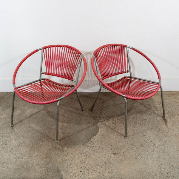 Mid Century Modern Lounge Chairs Indoor Outdoors Pair Vintage Salmon Pink Round - Image 8