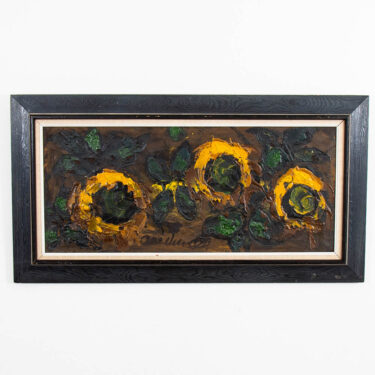 Mid Century Modern Oil Painting Danish Original Sun Flower Black Frame Vintage