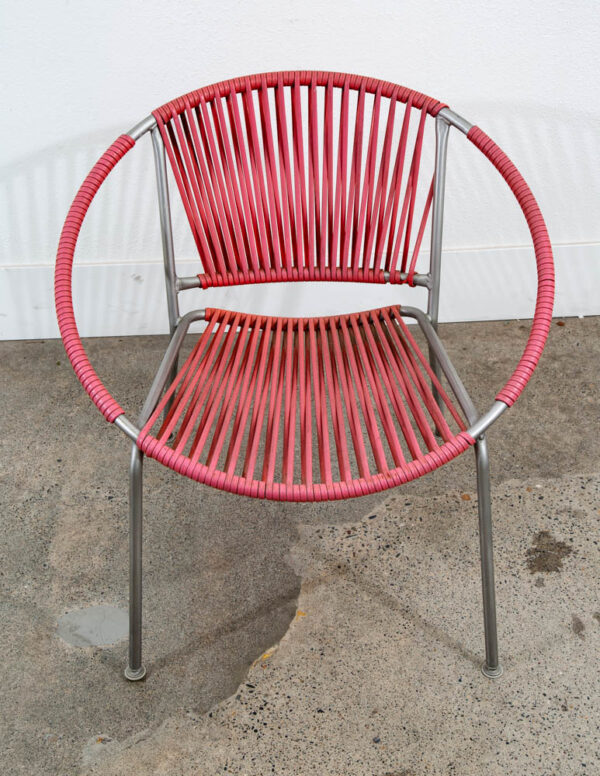 Mid Century Modern Lounge Chairs Indoor Outdoors Pair Vintage Salmon Pink Round - Image 7