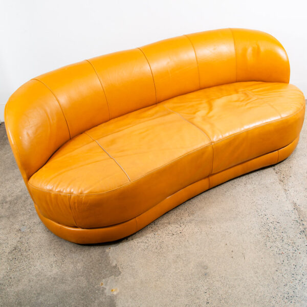 Mid Century Danish Modern Couch Sofa Sofitalia Mustard Yellow Low 3 Seat Round - Image 4
