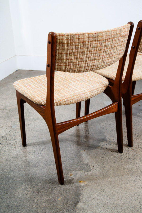 Mid Century Danish Modern Dining Chairs Set 4 Solid Teak Yellow White Tweed Mcm - Image 7