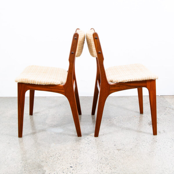Mid Century Danish Modern Dining Chairs Set 4 Solid Teak Yellow White Tweed Mcm - Image 4