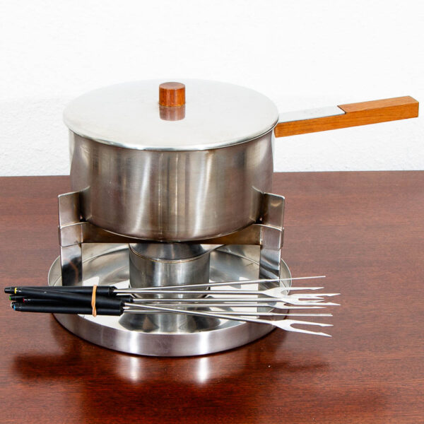 Mid Century Danish Modern Fondue Set Rosewood Cheese Set Denmark Arne Jacobsen M - Image 12