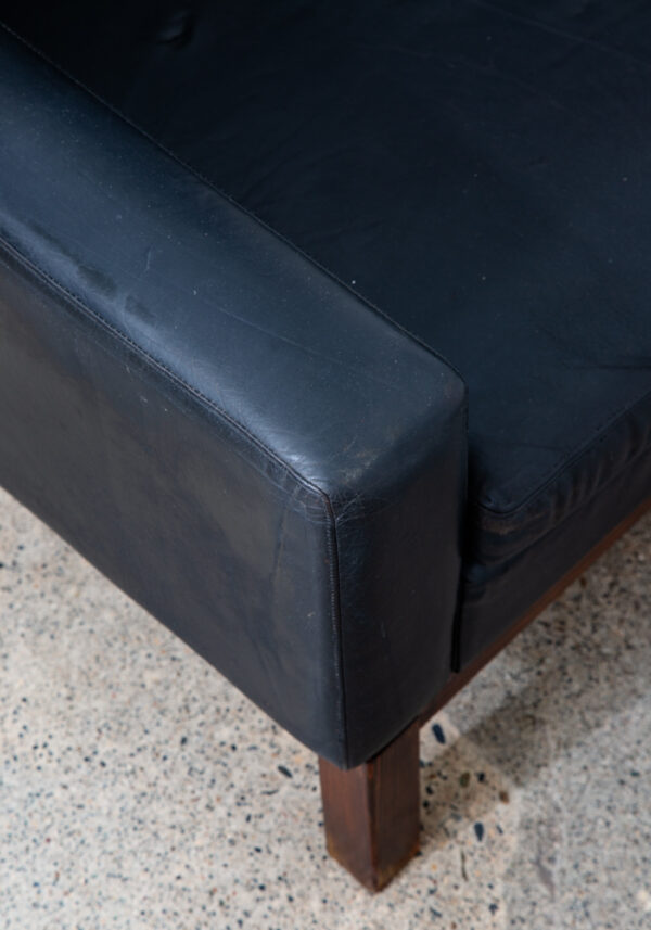 Mid Century Danish Modern Armchair Lounge Chair Wood Black Leather Tufted Mcm - Image 9