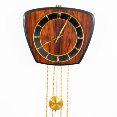 Mid Century Modern Wall Clock Rosewood Pendulum Weights Hanging Junghans Chime