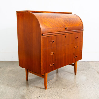Mid Century Danish Modern Desk Rolltop Secretary Teak Wood Denmark Vintage Legs