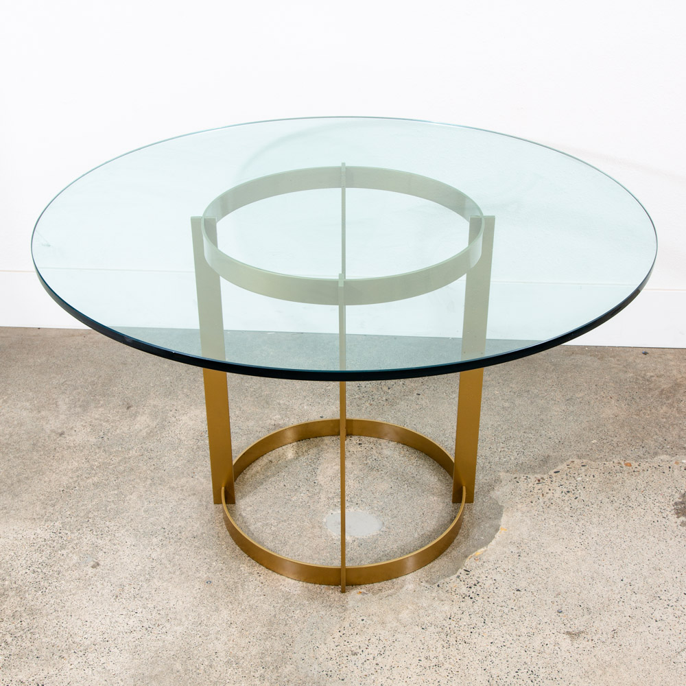 Mid Century Modern Dining Table Brass Round Glass Vintage Circular Fontana Arte