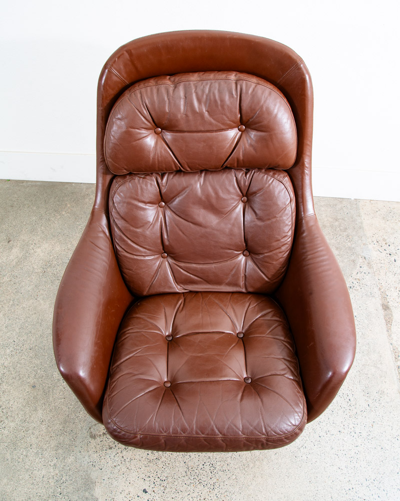 Mid Century Danish Modern Lounge Chair Swivel Brown Leather H.W. Klein Bramin - Image 7