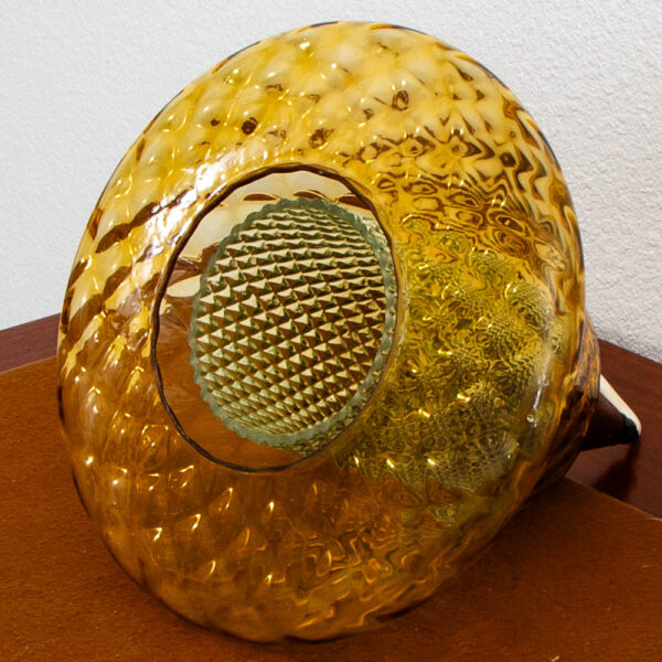 Mid Century Danish Modern Pendant Lamp Amber Crystal Glass Hanging Light Yellow - Image 2