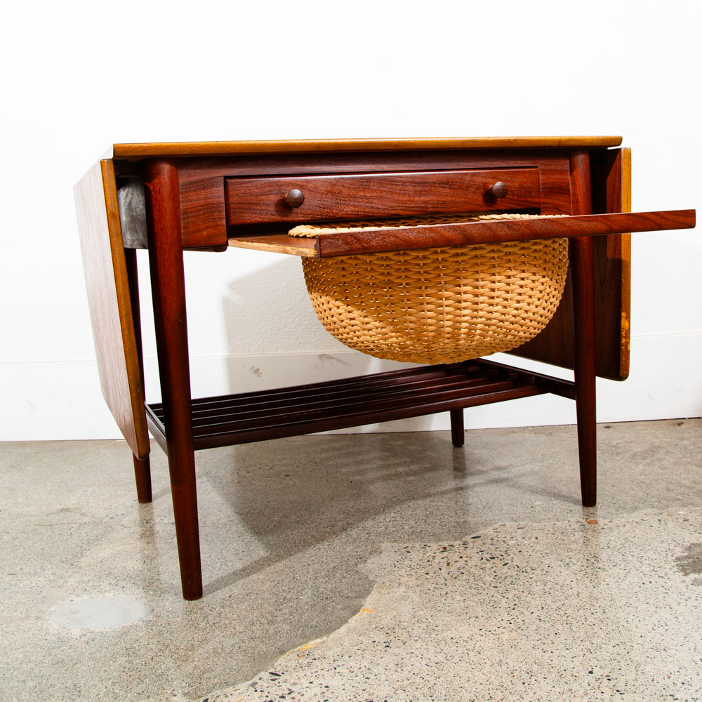 Mid Century Danish Modern Sewing Table Side Hans Wegner Teak Vintage Drop Leaf - Image 6