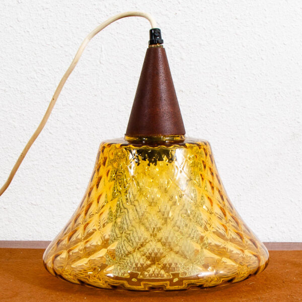 Mid Century Danish Modern Pendant Lamp Amber Crystal Glass Hanging Light Yellow