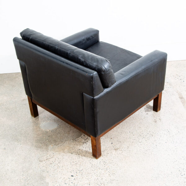 Mid Century Danish Modern Armchair Lounge Chair Wood Black Leather Tufted Mcm - Image 6