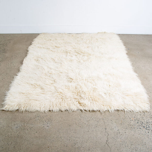 Mid Century Modern Shag Rug Wool White Canvas 102x70 In. Wool Vintage Retro Mcm - Image 2