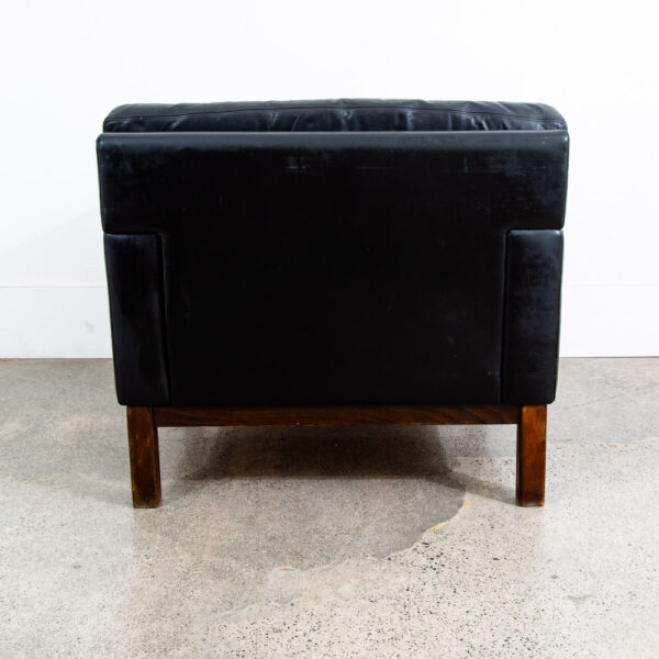 Mid Century Danish Modern Armchair Lounge Chair Wood Black Leather Tufted Mcm - Image 10